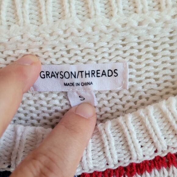 GRAYSON THREADS Sweater Flag Crew Neck Knit Small Lightweight Patriotic Pullover - Picture 5 of 11